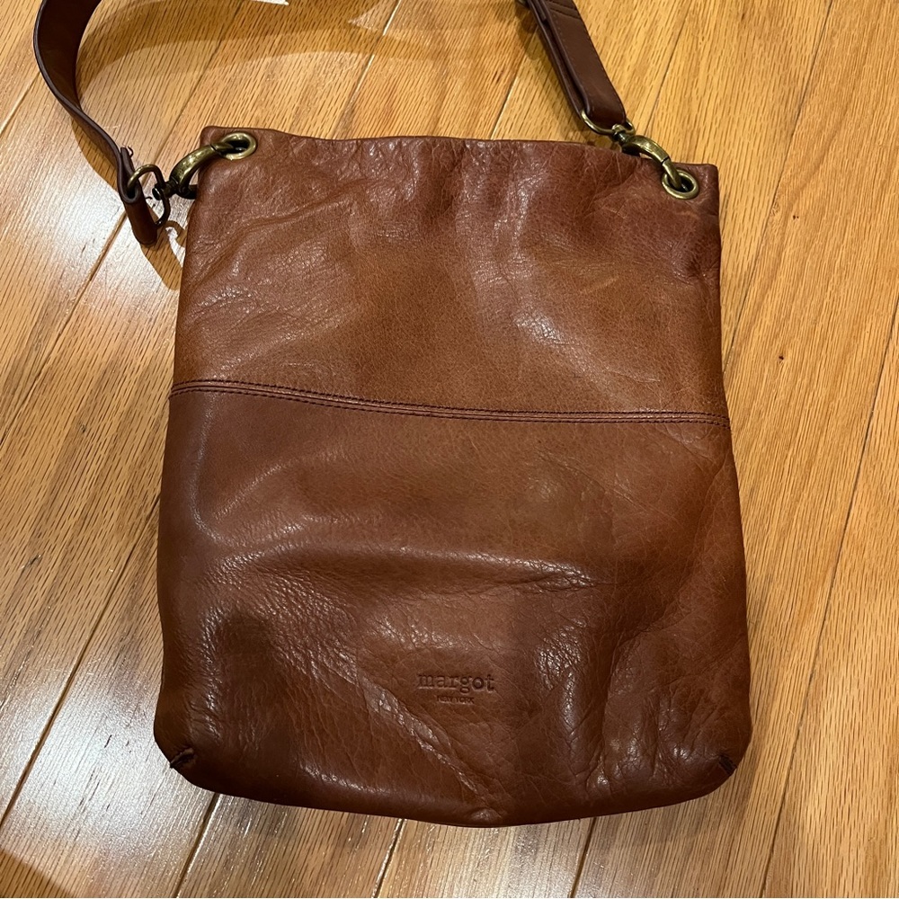Margot Brown Leather Flat Profile Crossbody Bag Double Zipper - Picture 3 of 7
